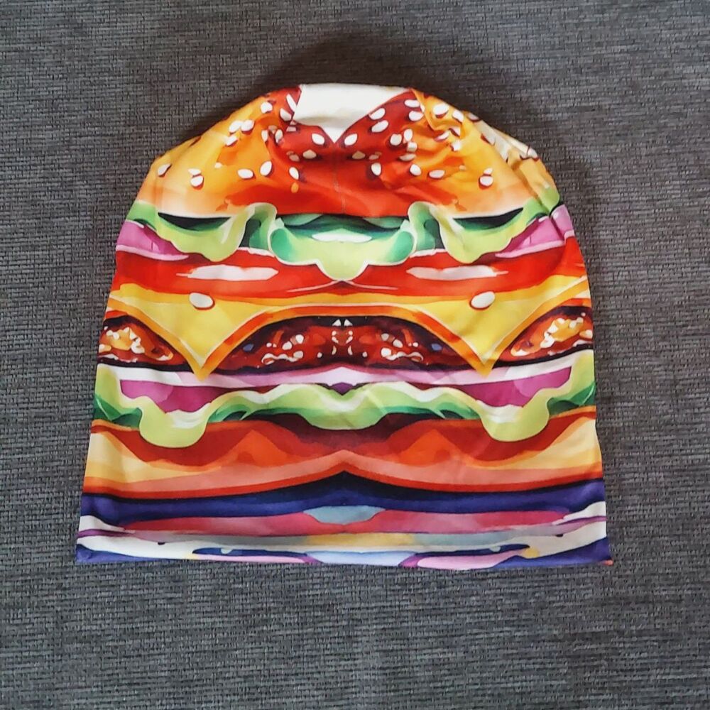 Cheeseburger Hamburger Beanie Hat Unisex Stretch Funny Food Burger Hat